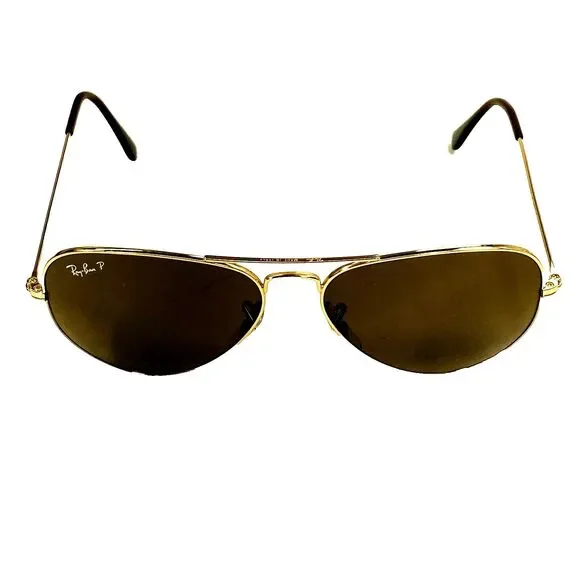 Ray-Ban P Polarized Aviator Sunglasses Vtg Italy Gold Metal Large Oval Preppy - Picture 5 of 16